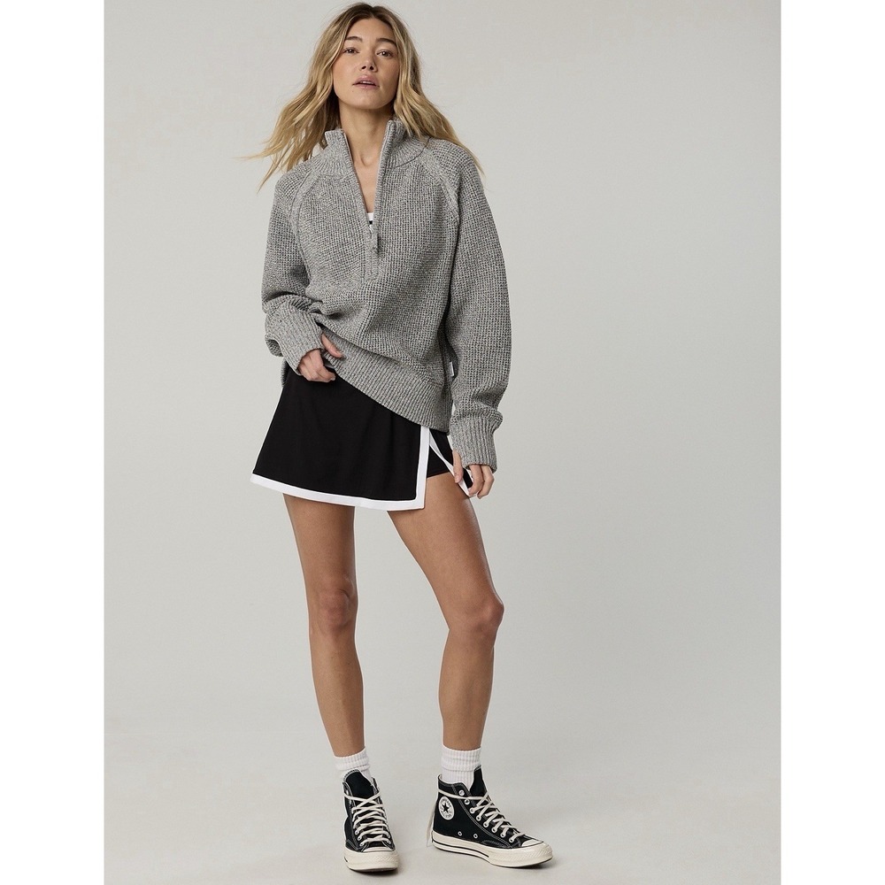 OFFLINE By Aerie Cool Down Quarter Zip Comfy Waffle Sweater Heather Grey Small